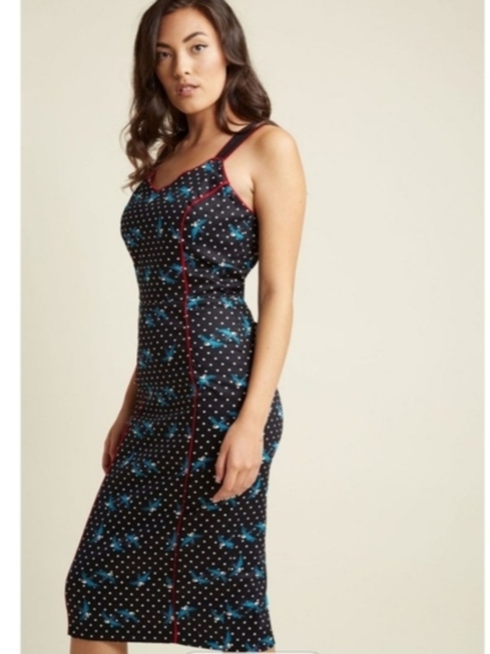 Modcloth Black Midi Dress with Blue Sparrows